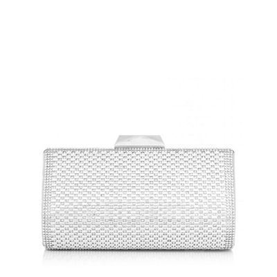 Silver shimmer and diamante box clutch bag